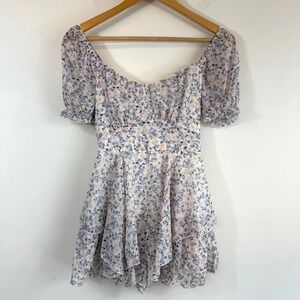 NWT Kenedik Floral Romper Dress Cottagecore Coquette Tiered Puff Sleeve Mini S